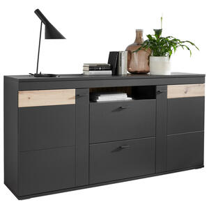 Stylife Sideboard, Eiche Artisan, Dunkelgrau, Holzwerkstoff, 4 Fächer, 2 Schubladen, 180x91.2x44 cm, Beimöbel erhältlich, stehend, in verschiedenen Holzdekoren erhältlich, Schlafzimmer, Schlafzim