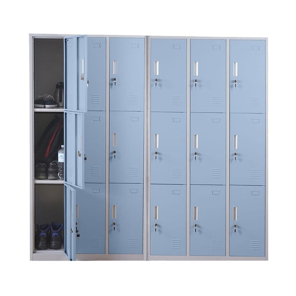 Bild 1 von Schließfach Preston T829, Schließfachschrank Wertfachschrank Spind, Metall 9 Fächer, blau