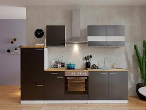 Küchenzeile ohne Geräte B: 270 cm Grau/Weiß/Nussbaum Dekor, Grau, Weiß