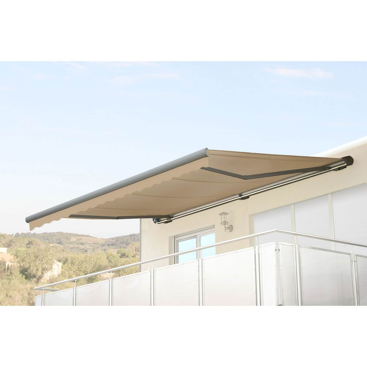 Bild 1 von Elektrische Kassetten-Markise H123, Vollkassette Volant 4,5x3m ~ Polyester Creme, grau