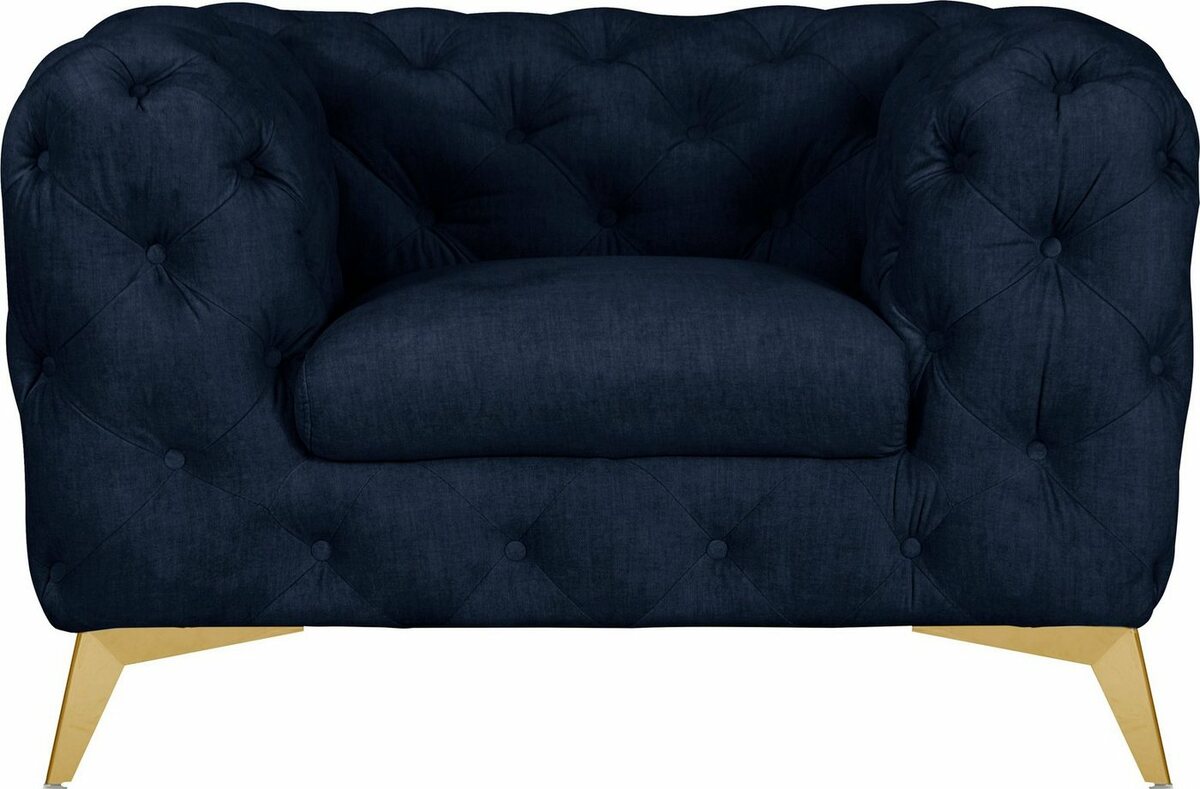 Bild 1 von Leonique Chesterfield-Sessel Glynis, aufwändige Knopfheftung, moderne Chesterfield Optik, Fußfarbe wählbar, Blau