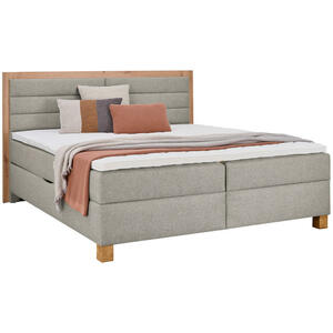 Carryhome Boxbett, Beige, Eiche Artisan, Textil, Eiche, massiv, H2, Höhe ca. 18 cm, 180x200 cm, Topper durchgehend, in verschiedenen Größen erhältlich, Schlafzimmer, Betten, Doppelbetten