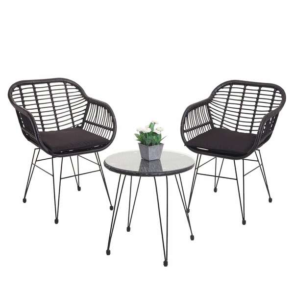 Bild 1 von Poly-Rattan Garnitur MCW-G17, Balkon-Set Gartengarnitur Sitzgruppe Stuhl, Seil ~ anthrazit, Kissen anthrazit