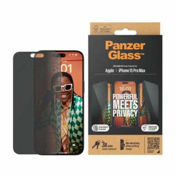 Bild 1 von PanzerGlass™ Privacy Displayschutz iPhone 15 Pro Max Ultra-Wide Fit m. EasyAligner