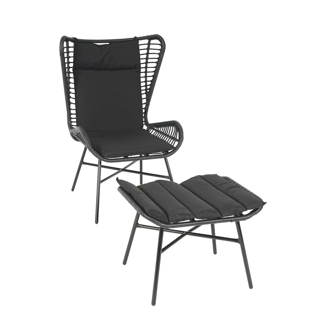 Bild 1 von Poly-Rattan Set MCW-G17b, Balkon-Set Gartengarnitur Sitzgruppe Stuhl+Hocker Sessel, Seil ~ anthrazit, Kissen anthrazit