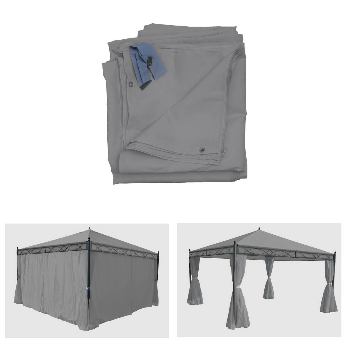 Bild 1 von 4er-Set Seitenwand für Pergola Calpe, Ersatzseitenwand Pavillon 4x4m, Polyester ~ hellgrau