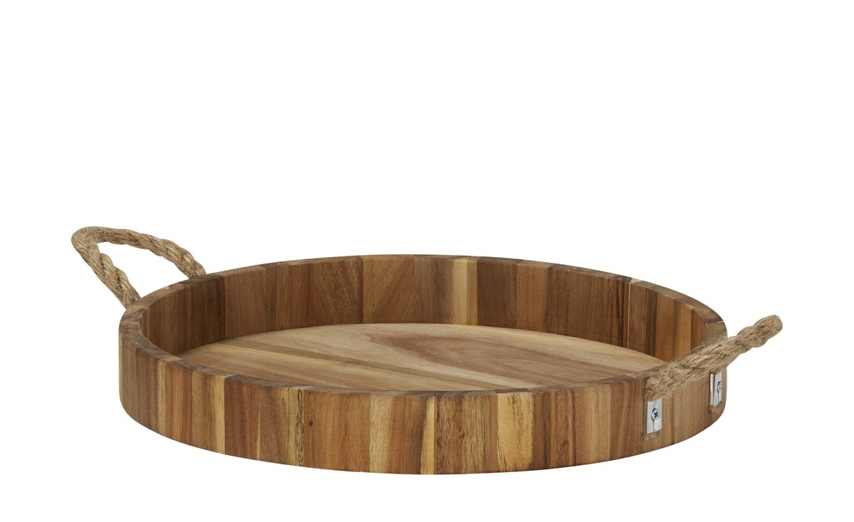 Bild 1 von Tablett rund mit Seilgriffen ¦ holzfarben ¦ Holz ¦ Maße (cm): H: 5  Ø: [39.0] Küchenzubehör - Sconto