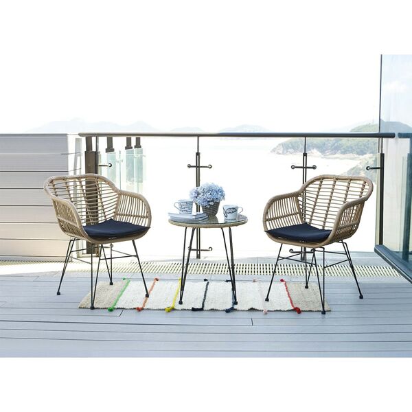 Bild 1 von Poly-Rattan Garnitur MCW-G17, Balkon-Set Gartengarnitur Sitzgruppe Stuhl, Seil ~ naturfarben, Kissen anthrazit