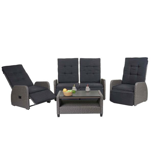 Bild 1 von Garnitur MCW-J35, Lounge-Set Sitzgruppe Sofa, Spun Poly halbrundes Poly-Rattan ~ grau, Kissen anthrazit