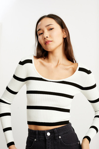 C&A CLOCKHOUSE-Crop Pullover-gestreift, Weiß, Größe: XS