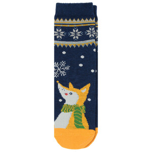 1 Paar Kinder Socken mit Fuchs-Motiv DUNKELBLAU