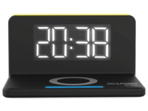 REALPOWER ChargeAir clock mit Weckfunktion und induktives Ladegerät Apple, Samsung Galaxy, LG, Xiaomi, Huawei, u.v.m, Schwarz