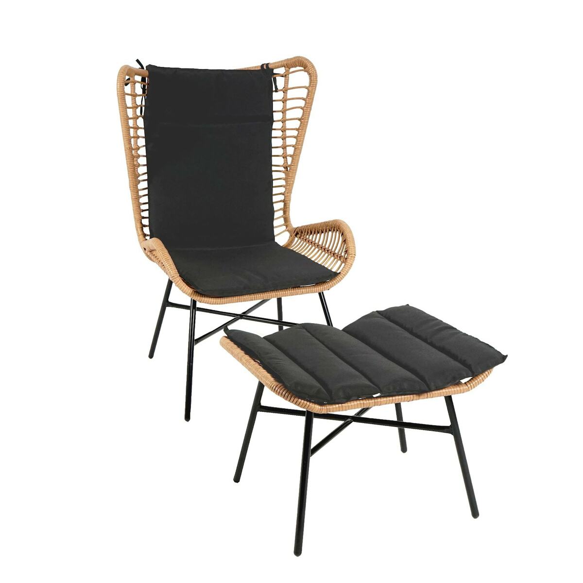 Bild 1 von Poly-Rattan Set MCW-G17b, Balkon-Set Gartengarnitur Sitzgruppe Stuhl+Hocker Sessel, Seil ~ naturfarben, Kissen anthrazit