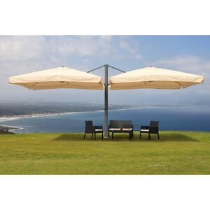 Gastronomie-Alu-Luxus-Doppel-Ampelschirm T44, Pergola-Markise-Effekt, 6,2x3m Polyester 50kg ~ creme-beige