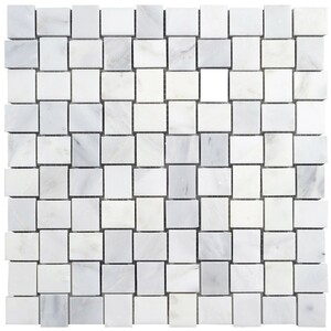 Mosaik Marmor Basketwave 3D Weiß poliert 29 cm x 29 cm