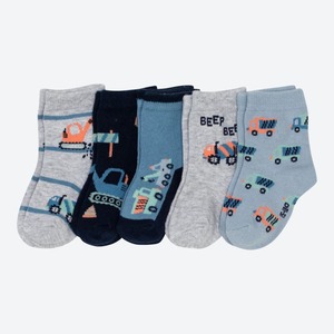 Baby-Jungen-Socken mit Baustellen-Fahrzeugen, 5er-Pack