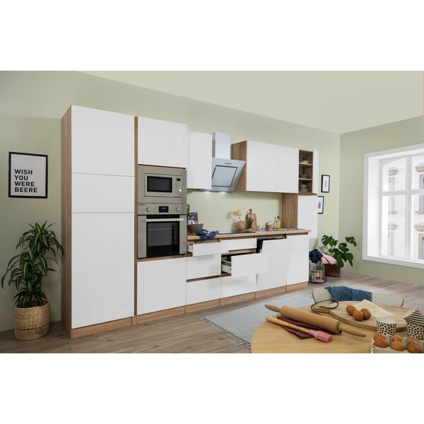 Bild 1 von Respekta Premium Küchenzeile/Küchenblock Grifflos 395 cm Weiß Matt-Eiche Sägerau