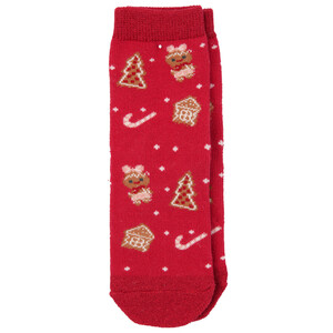 1 Paar Kinder Weihnachtssocken mit Effektgarn ROT