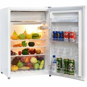 123L Kühlschrank mit Gefrierfach, Standardkühlschrank mit Hoehenverstellbare Füsse & LED-Leuchten & Verstellbaren Ablagen, Minikühlschrank mit 7