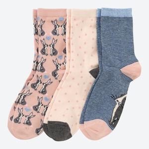 Damen-Socken mit Hasen-Muster, 3er-Pack