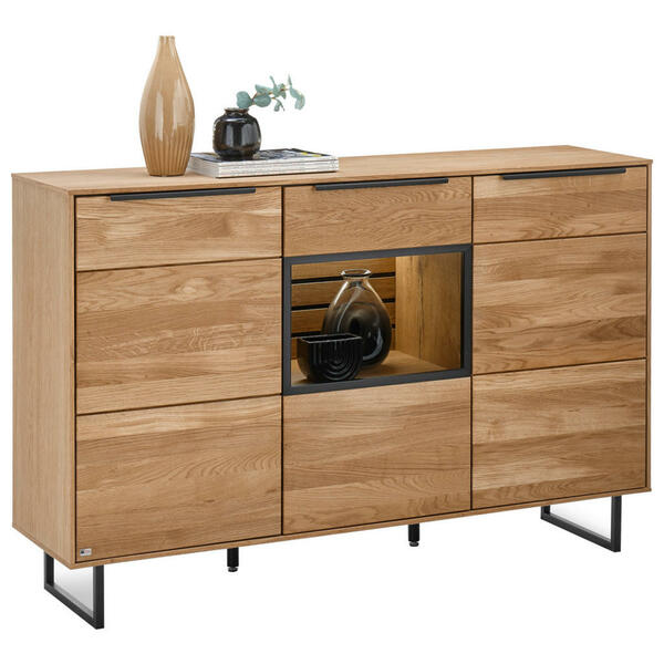 Bild 1 von SetOne by Musterring Sideboard, Schwarz, Eiche, Metall, Eiche, furniert, massiv, 6 Fächer, 150x80x40 cm, Beleuchtung, Schlafzimmer, Schlafzimmer Kommoden