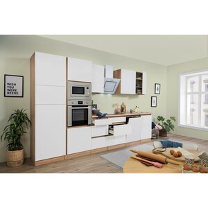 Respekta Premium Küchenzeile/Küchenblock Grifflos 345 cm Weiß Matt-Eiche Sägerau