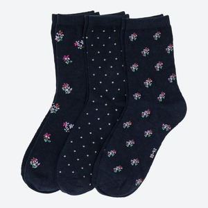 Damen-Socken mit Blumenmuster, 3er-Pack