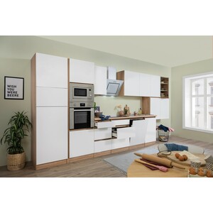 Respekta Premium Küchenzeile/Küchenblock Grifflos 445 cm Weiß Matt-Eiche Sägerau