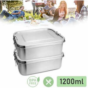 2x 1200ml Brotdose Metall Brotdose Thermobehälter Lunchbox bpa frei Edelstahl - Silber - Randaco