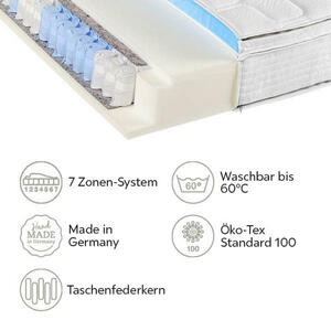 Beco Taschenfederkernmatratze, Weiß, Textil, H2, Füllung: Polyethersulfon (Pes), rechteckig, 80x200 cm, Fkt, Made in Germany, Oeko-Tex® Standard 100, Härtegradauswahl, Bezug abnehmbar/waschbar, O