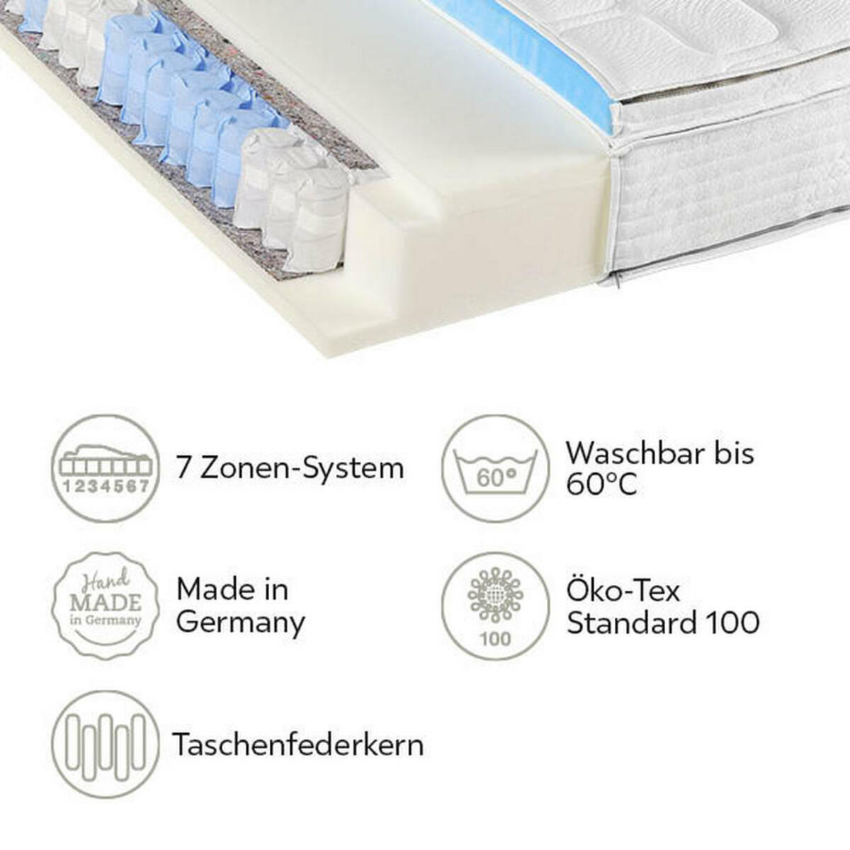Bild 1 von Beco Taschenfederkernmatratze, Weiß, Textil, H2, Füllung: Polyethersulfon (Pes), rechteckig, 80x200 cm, Fkt, Made in Germany, Oeko-Tex® Standard 100, Härtegradauswahl, Bezug abnehmbar/waschbar, O
