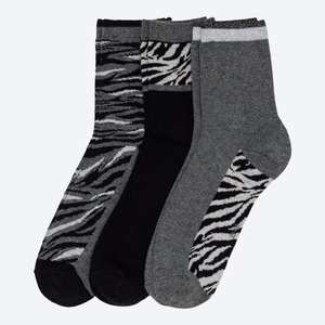 Damen-Socken mit Zebra-Muster, 3er-Pack