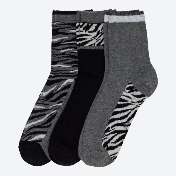 Bild 1 von Damen-Socken mit Zebra-Muster, 3er-Pack