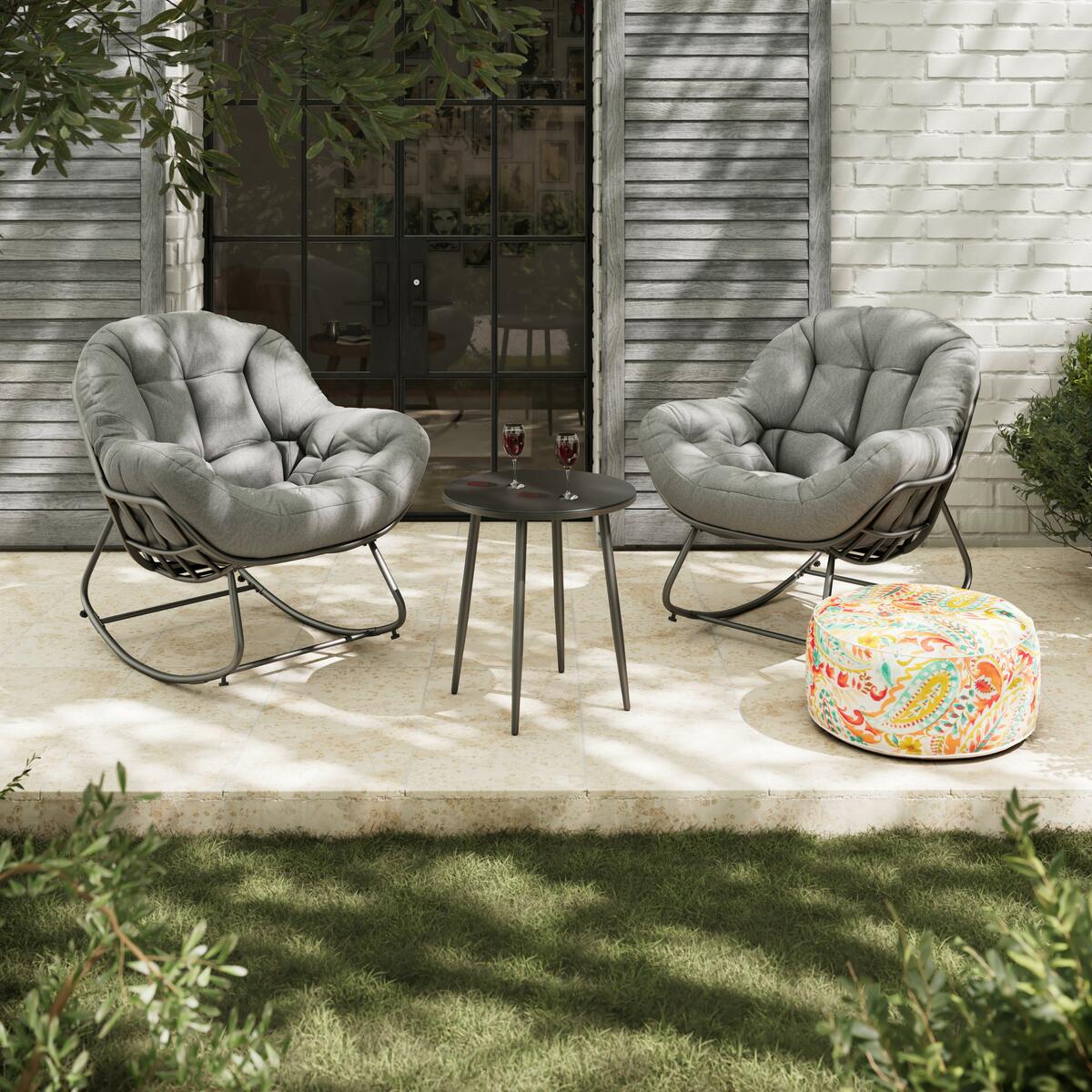 Bild 1 von Balkonset 'Isabel', hellgrau, Outdoorgewebe, Schwarz, Hellgrau