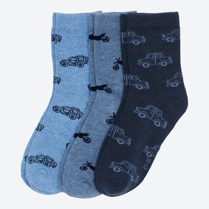 Jungen-Socken mit Fahrzeug-Muster, 3er-Pack