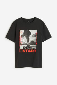 H&M Baumwoll-T-Shirt mit Print Schwarz/Basketball, T-Shirts & Tops in Größe 134/140. Farbe: Black/basketball