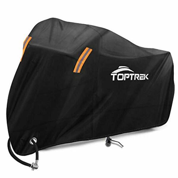 Bild 1 von TOPTREK Motorrad Abdeckplane Outdoor Winterfest Wasserdicht Motorradgarage 210T Oxford Stoff – XXL Motorradabdeckung für Harley-Davidson, Honda, Suzuki, Kawasaki (245 * 105 * 125 cm)