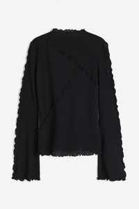 H&M Rippstrick-Shirt mit Overlock-Detail Schwarz, Tops in Größe XXS. Farbe: Black