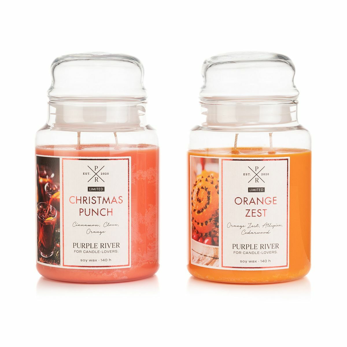 Bild 1 von PURPLE RIVER 2 Duftkerzen im Glas weihnachtlich Brenndauer je 140h