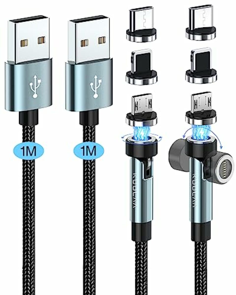 Bild 1 von Kuulaa Magnetisches Ladekabel - 3 in 1 Magnet Ladekabel [2Stück, 1M+1M], 360°&180° Ladekabel Magnetisch, 3A Schnelllade & Datenübertragungs Magnetkabel für Typ C/Micro USB/i-Products