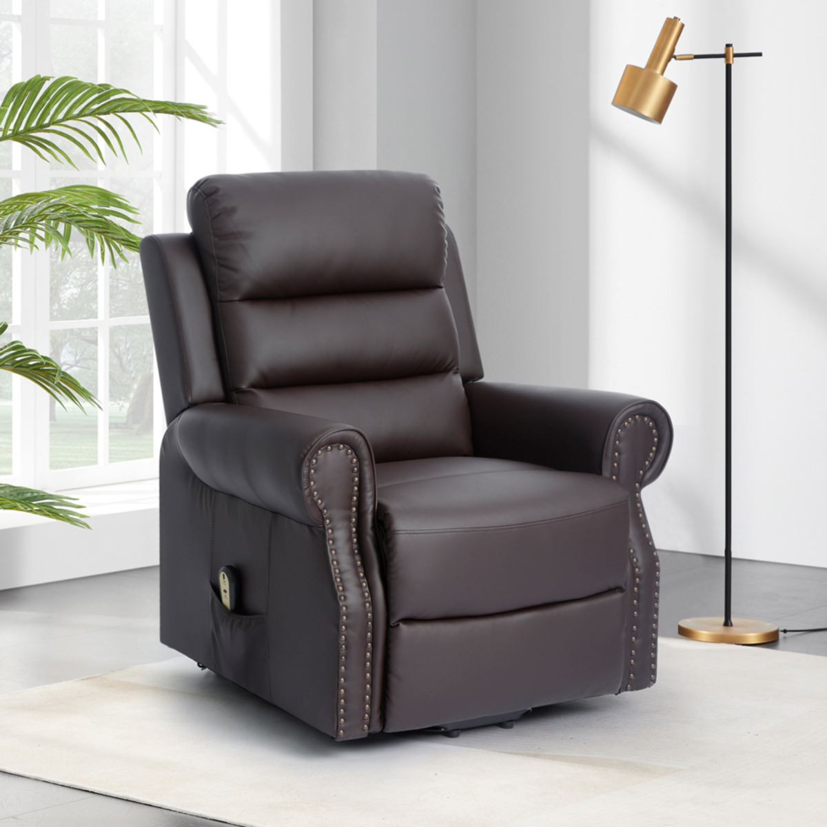 Bild 1 von Happy Home elektrisch Relaxsessel mit verstellbarer Rückenlehne und Fußteil dunkelbraun Lederoptik