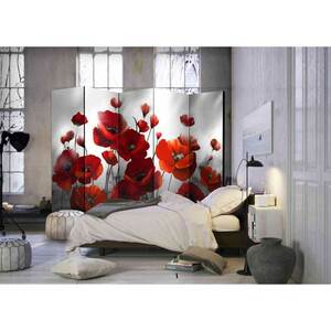 Spanische Wand mit Mohnblumen Motiv Rot und Grau