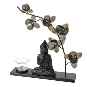 Teelichthalter mit Buddhafigur SCHWARZ