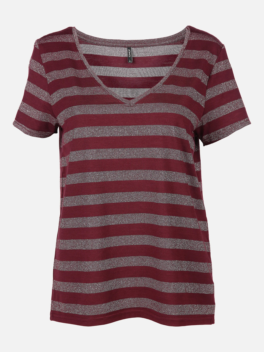 Bild 1 von Only ONLALEXA S/S V-NECK T Shirt mit Glitzerstreifen
                 
                                                        Rot
