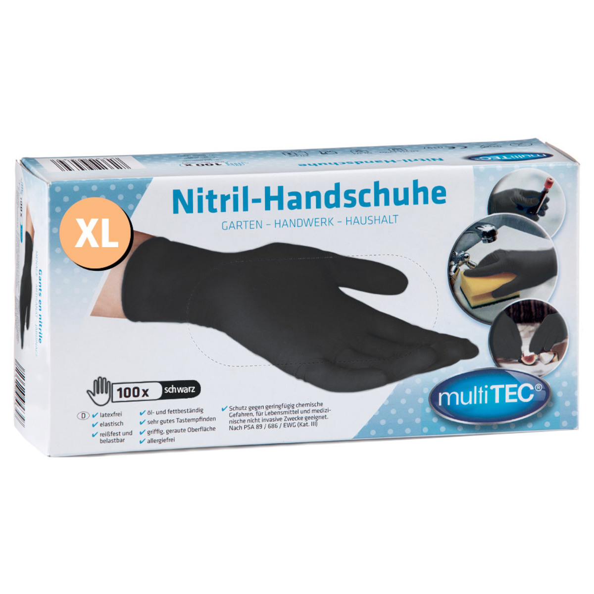 Bild 1 von Multitec Nitril Einmalhandschuhe 100er, Größe XL - Schwarz