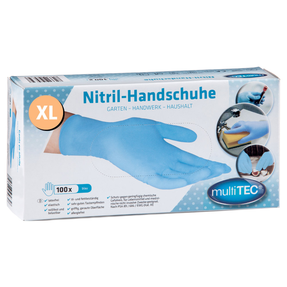 Bild 1 von Multitec Nitril Einmalhandschuhe 100er, Größe XL - Blau