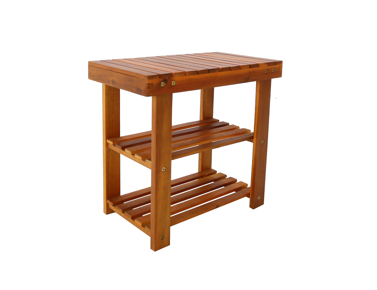 Bild 1 von HC Garten & Freizeit Schuhregal 2in1 3 Ebenen Braun Akazienholz 28 x 50 x 45 cm