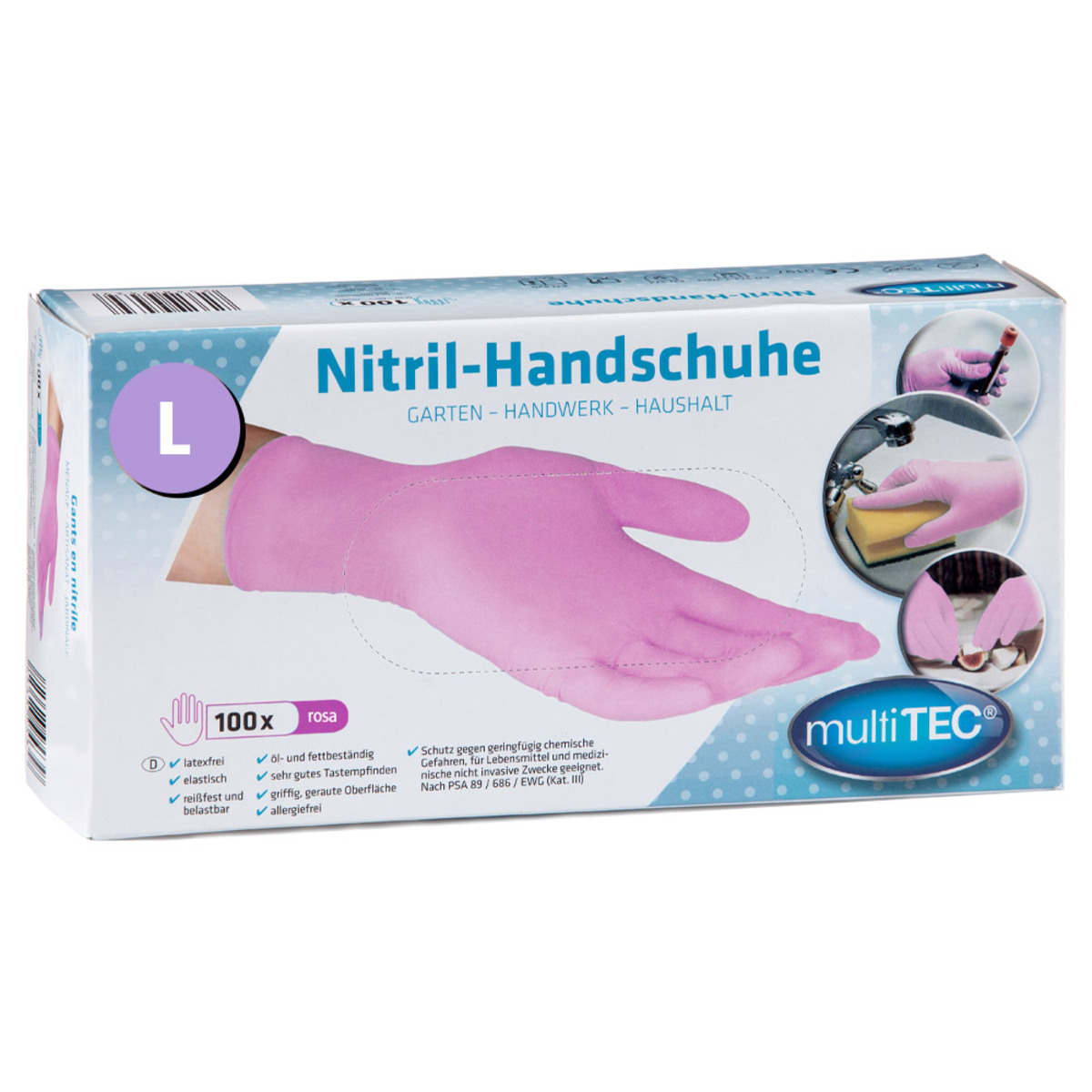 Bild 1 von Multitec Nitril Einmalhandschuhe 100er, Größe L - Rosa