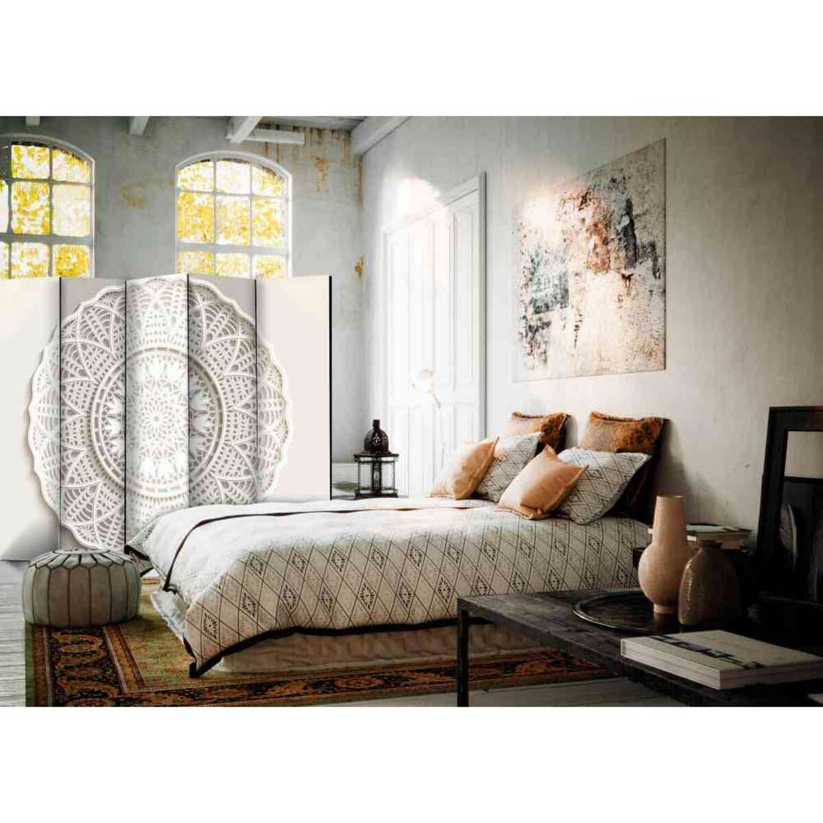 Bild 1 von 3D Paravent mit Mandala Motiv Beige und Weiß