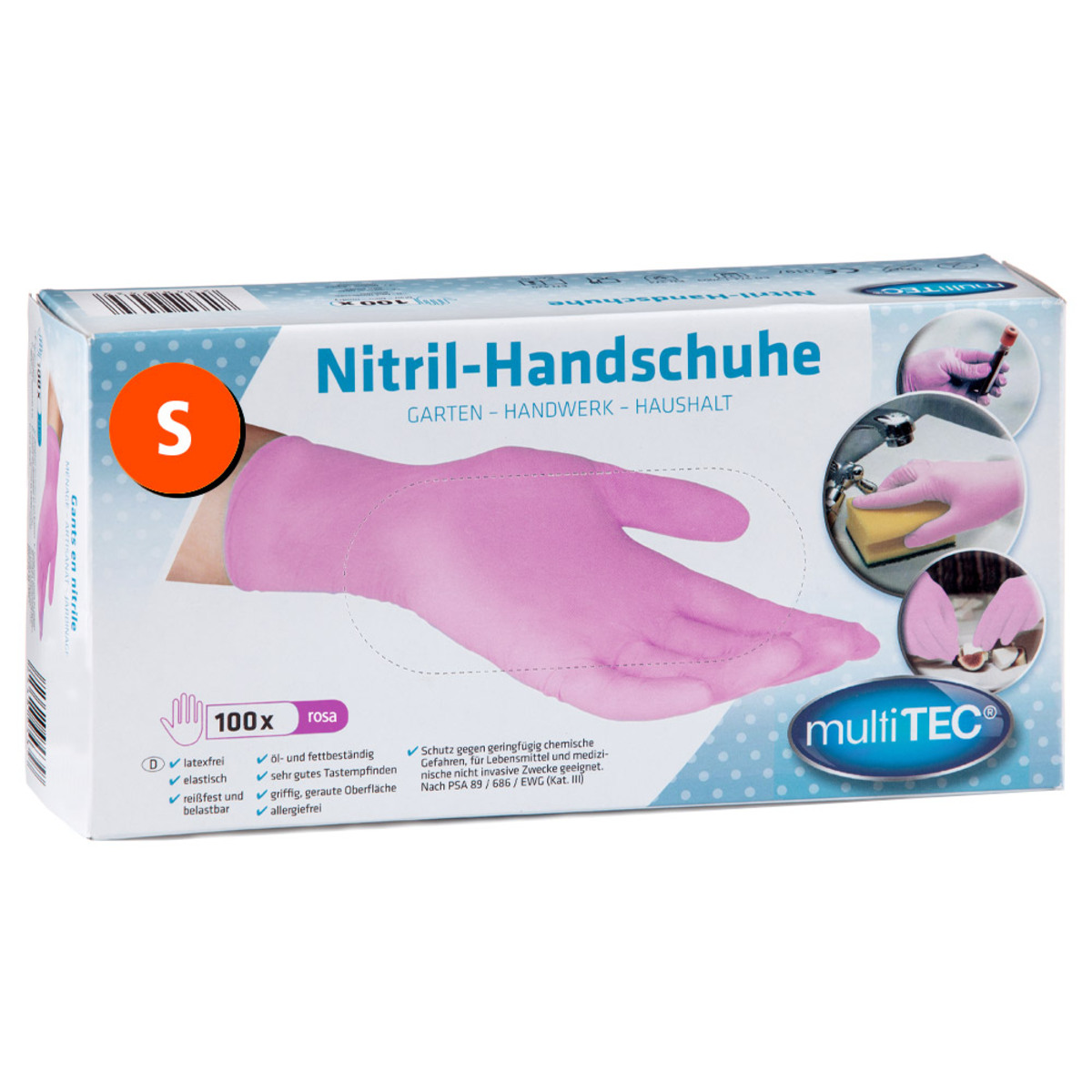 Bild 1 von Multitec Nitril Einmalhandschuhe 100er, Größe S - Rosa
